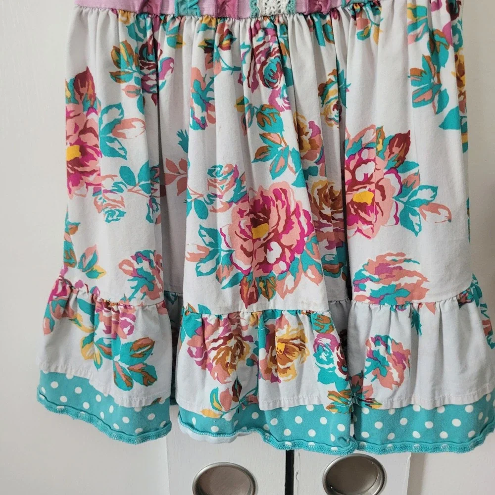 Matilda Jane Lot of 2 Size 4 Dress Joanna Gaines Striped Floral Ruffle Patchwork
